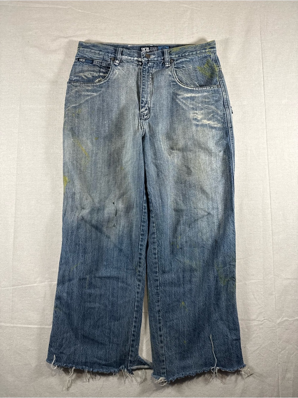 Y2K Thrashed Paint Splattered Focus Jeans Y2K Baggy Jeans Graffiti Paint Jeans - Picture 2 of 4